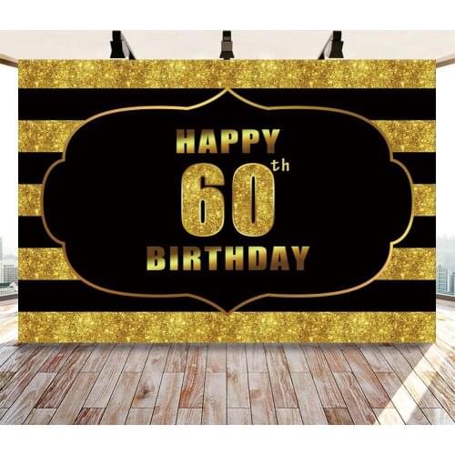 Black Gold Gliiter 30 40 50 60 Birthday Backdrop Women Adult Happy Birthday Party Banner Wine Table Decor Photo Booth Background
