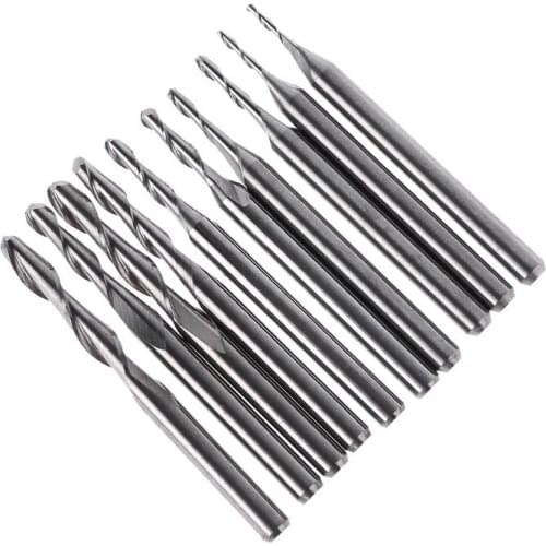 D08D 10pcs 1/1.5/2.0/2.5/ 3.175mm Carbide Ball Nose End Mill Engraving Router bit