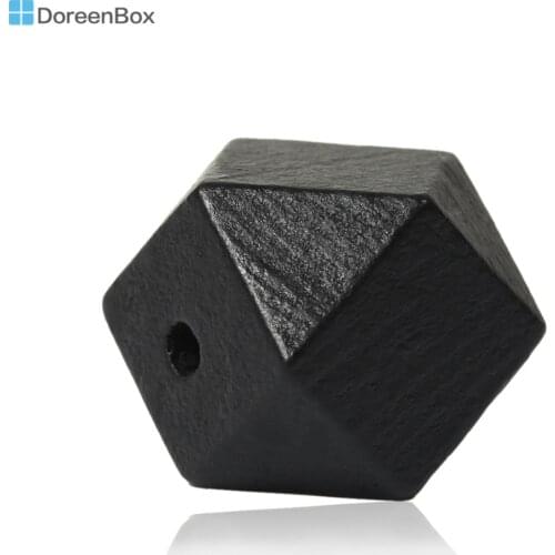 Doreen Box Hinoki Wood Spacer Beads Geometric Polyhedron Faceted Black About 20mm x 20mm,Hole:About 4.2mm -3.7mm,30 PCs