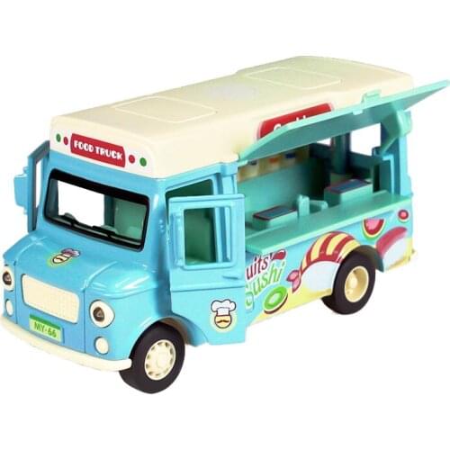 Play House Ice Cream Car Alloy Childrens Toy Car Fast Food Car Music Pull Back Model Boys and Girls Collect Toy Figures