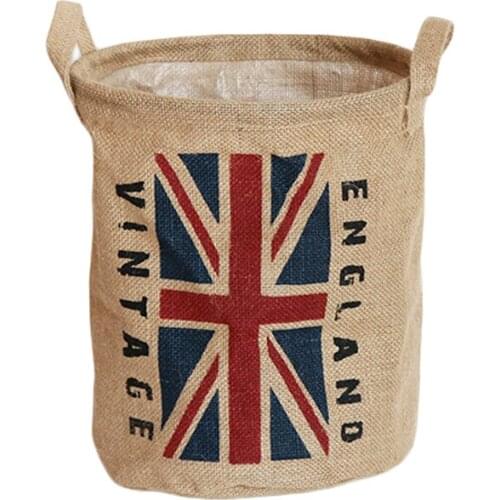 10PCS / LOT Sundries Storage Jute Basket Creative Flag Pattern Folding Laundry Hamper Bin