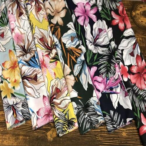 Summer elastic crepe chiffon printing fabric fashion retro flower pattern fabric / 0.5 m