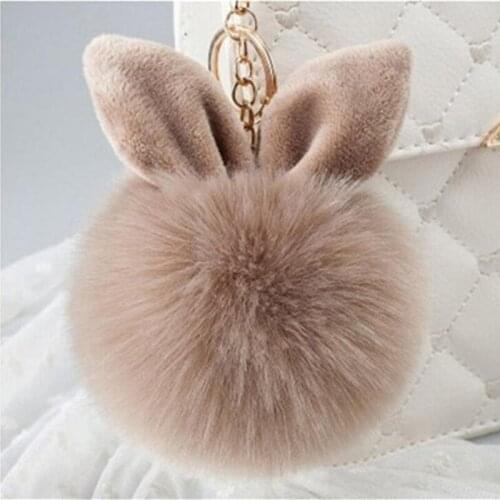 JINGLANG Gold Color Lobster Clasp Metal Keyring Dangle Rabbit Ear Artificial Fur Charm Keychains For Women Handbag Jewelry
