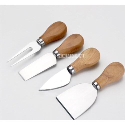 50 sets 4pcs/sets Knives Bar Set Oak Handle Stainless Steel Cheese Knife Kit Kitchen Cooking Tools Useful Accessories Hot Sale