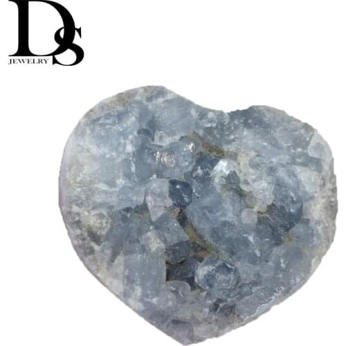 Natural Celestite Geode Heart Figurine Quartz Drusy Cluster Love Mineral Specimen Healing Crystal Stone Gift Home Decoration