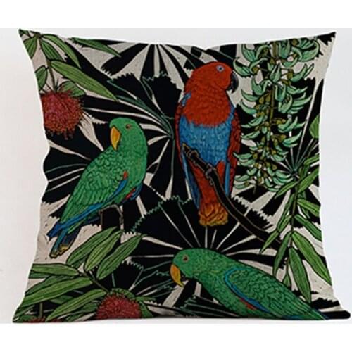Vintage Hand Painted Parrot Pattern Cushion Cover Tropical Bird Toucan Cotton Linen Decoration Gallery Sofa Throw Pillow Cover