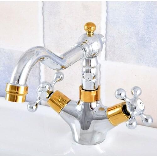 Polished Chrome Gold Color Brass Swivel Dual Cross Handles Kitchen Wet Bar Bathroom Vessel Sink Faucet Mixer Tap One Hole asf805