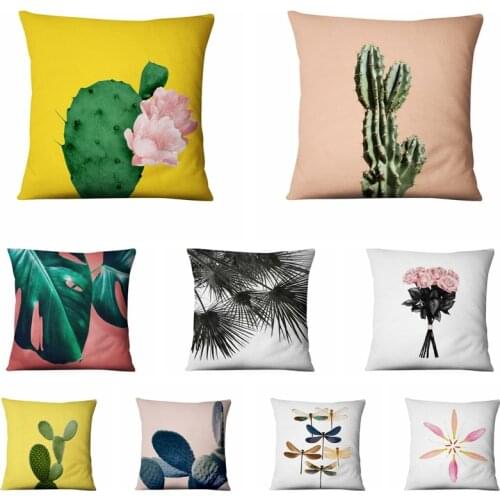 Super Soft Velvet Cushion Fresh Green Plants Printed Pillowcase Home Pillow Decoration Sofa Throw Pillow Almofadas Decorativas