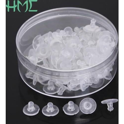 Free Box)Size 6x11mm 100pcs/bag Jewelry Accessories Rubber Back Silicone Round Earring Plugging Blocked Plastic Earring For DIY