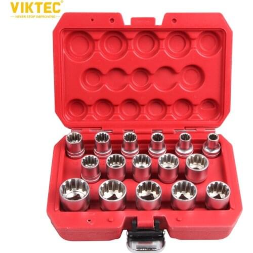 Viktec 16pc Cr-V 8-24mm 1/2" Dr. 12PT Multi-Tooth Gear Lock Profile All-in-One Universal Socket Set