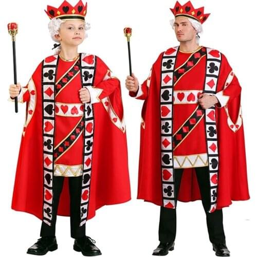 Adult Kids King Cosplay Costume Red Hearts Noble King Poker Costume Boys Men Halloween Purim Party Carnival Cosplay Outfit