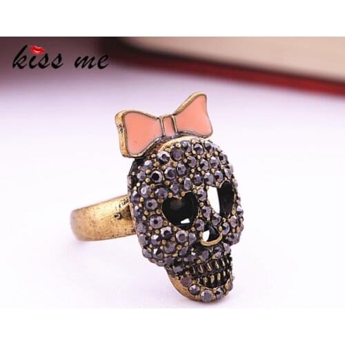 Halloween Jewelry Fashion accessories bow womens black skull ring Factory Wholesale