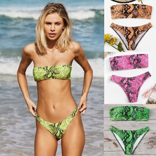 #Z35 Bandeau Bikini Set Womens Snake Print Bikini Push Up Pad Swimwear Swimsuit Beach wear Strapless Biquini Bathing Suit
