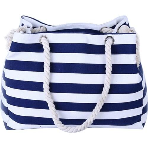 New Fashion Women Summer Shopping Tote Large Capacity Ladies Canvas Beach Shoulder Striped Crossbody Eco Bag Big Bag