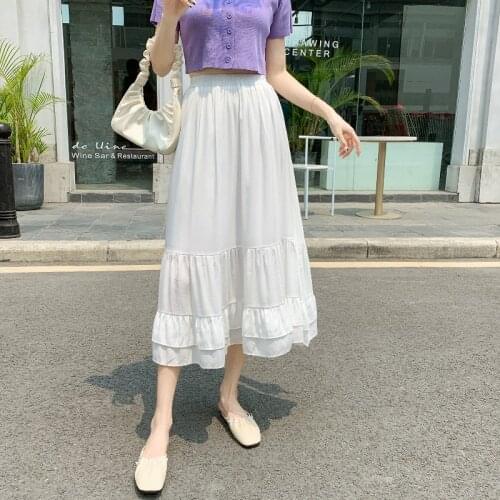 Womens Skirt Vintage Clothes Long Skirts White Harajuku Summer High Waist Streetwear 2021 Fashion flowy Spring Elastic Chiffon