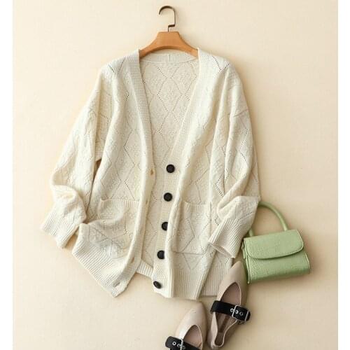 Womens casual warm thick sweaters knit 100% cashmere cardigan winter new style large size fashion buttons outerwear knitwear