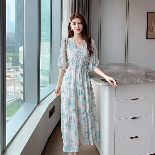 Women Long Floral Dress Summer 2021 Runway Elegant Vintage French Korean Boho Fairy Casual Sea Beach Vacation Party Vestidos New