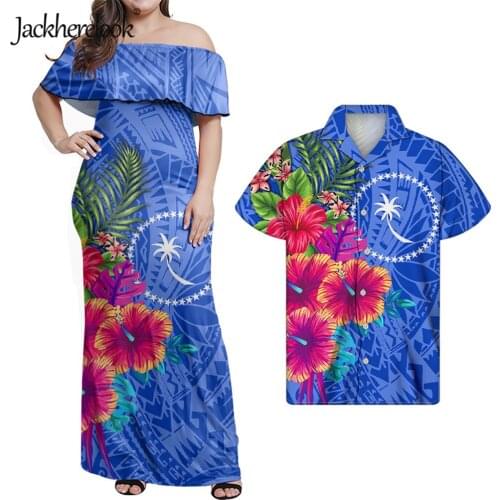 Jackherelook Blue Polynesain Tribal Hibiscus Plumeria Print Women Off Shoulder Maxi Dress Elegant Outfits Club Bodycon Dresses
