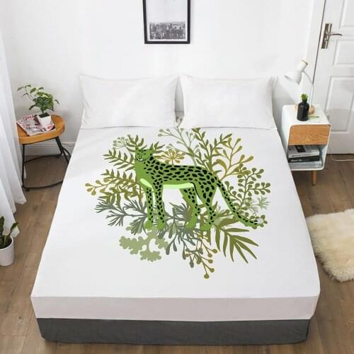1pc bed sheet Elastic fitted sheet With An Elastic Band 150/180/200/160*200 Mattress Cover Double Bed cover nordic Green leopard