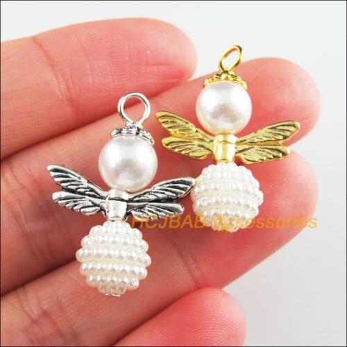 15Pcs Tibetan Silver Tone & Gold Color Waxberry Ball White Angel Charms Pendants 20x28mm