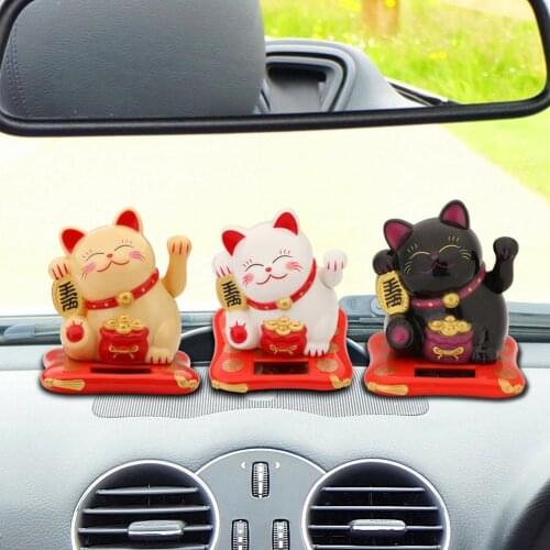 2.5 inch Creative Cute Shaking Hands Solar Lucky Fortune Cat Wealth Waving Figurines Crafts Miniatures Ornament Gift