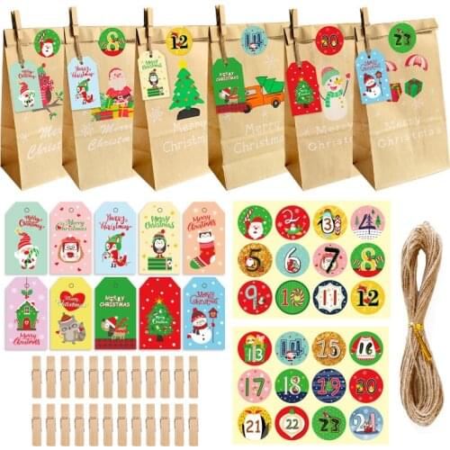 24sets Kraft Paper Candy Cookie Bag Santa Claus Snowman Christmas Xmas Bags