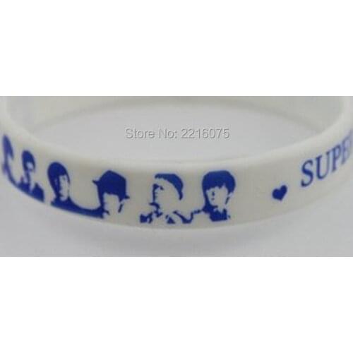 300pcs White Silkscreen printed K-POP Super Junior sj wristband silicone bracelets free shipping by DHL express