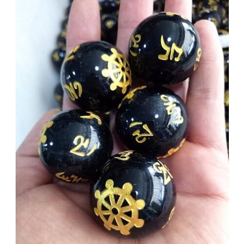 5pcs natural obsidian crystal ball black carved buddhist text quartz ball fengshui healing