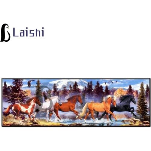 5D Diy round diamond painting Natural forest landscape, galloping horse animal diamond embroidery home decoration new year gift