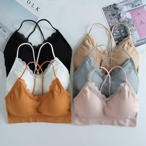 SVOKOR Lace Bras Women Seamless Sports Tube Top Underwear Gym Running Pad Bralette Fitness V-Neck Crop Top