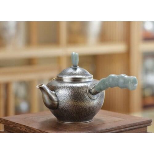 Silver pot 999 sterling silver handmade tea set Japanese retro teapot kettle home tea ceremony Kungfu tea set 260ml