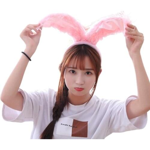 Long Rabbit Ears Headband Cute Colorful Furry Bunny Animal Hair Hoop Halloween Easter Cosplay Costume Dress Up Party Favors for