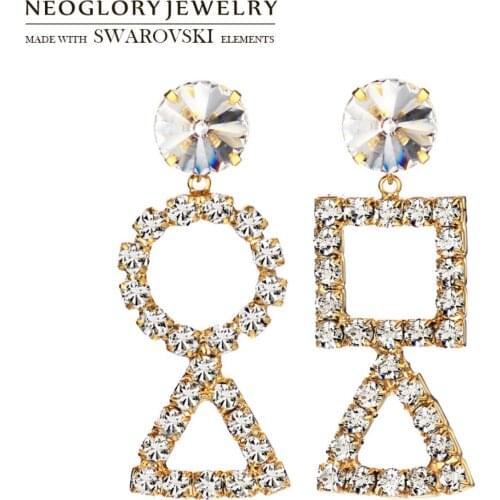 Neoglory Rhionestone Long Dangle Earrings Exquisite Round & Triangle Geometric Stylish Embellished With Crystals From Swarovski