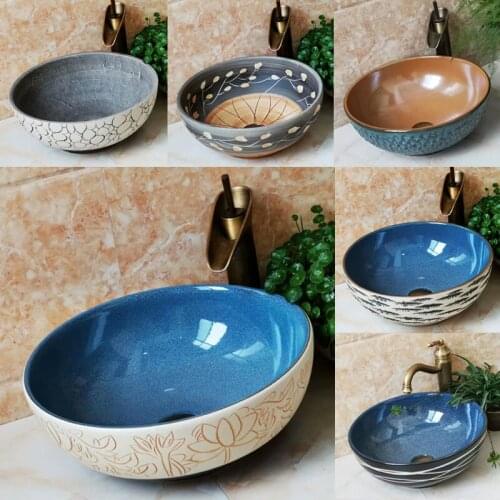 Balcony ceramic creative art wash basin on the platform wash basin small size single basin household round
