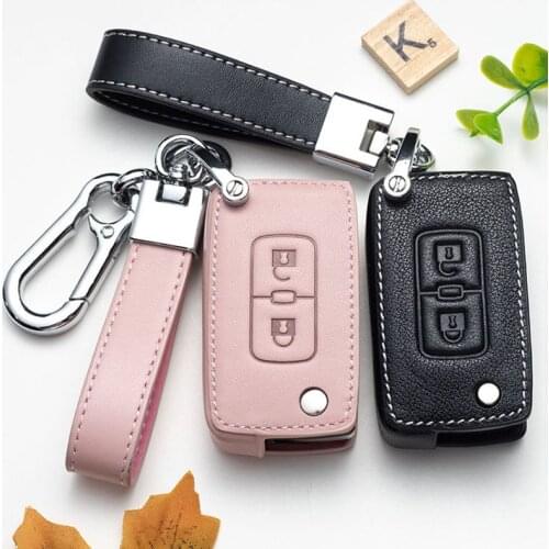 Leather 2 buttons Car Key Cover Case Protect for Mitsubishi Lancer 10 Outlander 3 Pajero sport Key Car Auto Key Case
