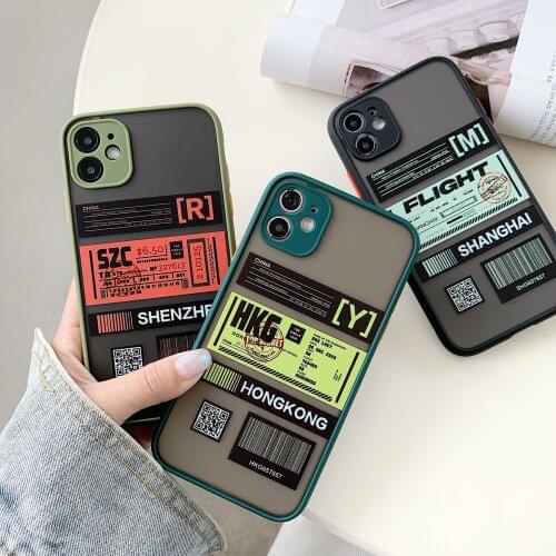 Creative Boarding Pass Anti Fingerprint Phone Case for iPhone 12 Camera Full Protection Ticket Label TPU Cover for Iphone 6 7 8