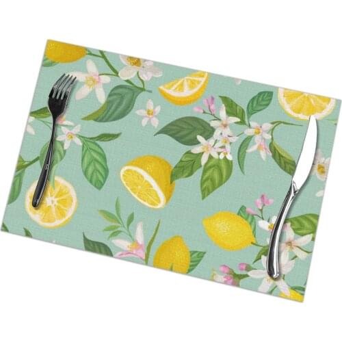 Set of 6 Plant Fruit Lemon Floral Placemats for Dining Table Place Mat in Kitchen Accessories Cup Wine Mat