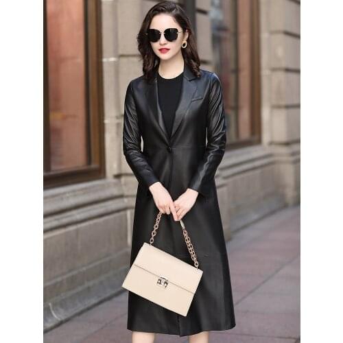 2021 Fashion Spring and Autumn New Sheepskin Windbreaker Coat Slim and Slim Leather Coat Womens