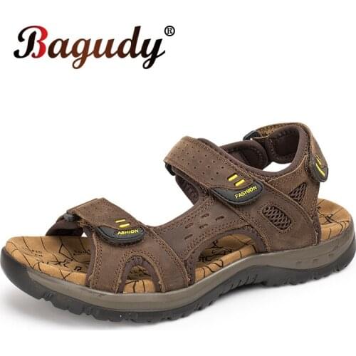 New Fashion Summer Genuine Leather Men Sandals Quality Beach Slippers Casual Men Shoes Outdoor Breathable Beach Shoes Size 38-48