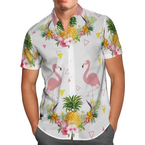 Flamingo 3D Print Beach Hawaiian 2021 Summer White Shirt Short Sleeve Shirt Streetwear Oversized 5XL Camisa Social Chemise Homme