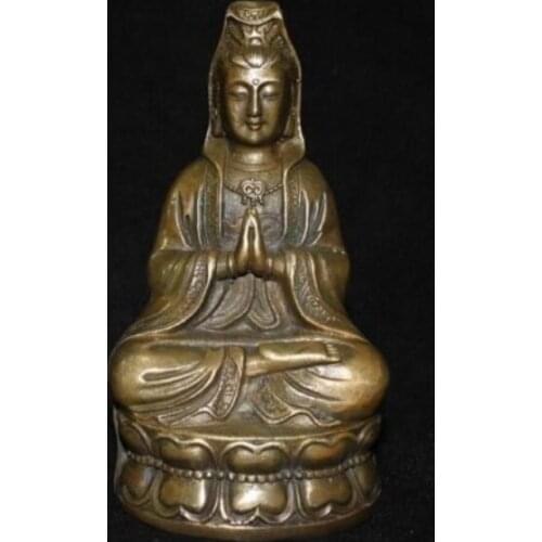 10 cm Tibet Buddhist bronze Goddess of Mercy kwan-Yin Buddha Statue