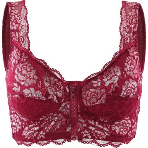 Comfortable Womens Front Closure Bra Lace Embroidery Full Coverage Wireless Lingerie Adjustable Sexy Lingerie L~6L