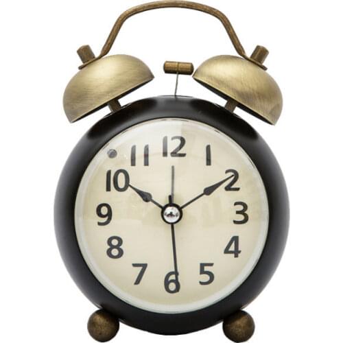 Retro Vintage Black Cute Mini Metal Small Alarm Clock Unique Table Hours Time Alarm Clocks Kids Desk Quiet Alarm Clock OO50AC