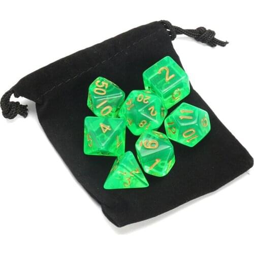 High Quality 7 Pcs/Set Polyhedral Dice Light Green with Bag DnD RPG 4 6 8 10 12 20 D4-D20 TRPG Games Customize your games