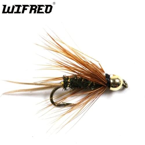 Wifreo 10PCS 10# Brass Golden Head Wet Trout & Grayling Fly Fishing Flies Wet Fly Bead Head Prince Nymph
