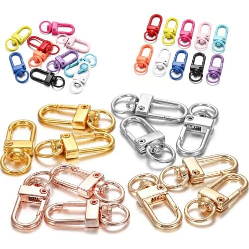 10pcs/lot 12x33mm Rotating Dog Buckle Gold Rhodium Metal Lobster Clasps Hooks For DIY Jewelry Making Key Ring Chain Accessories