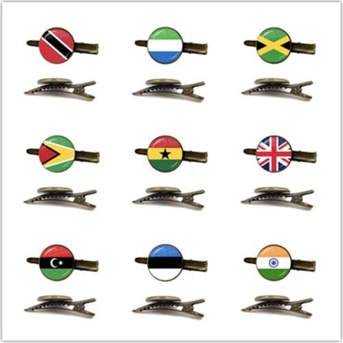 Trinidad,Sierra leone,Jamaica,Guyana,Ghana,UK,Libya,Estonia,India National Flag Glass Cabochon Tie Clip Accessories Jewelry