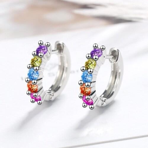 Womens Fashion Colorful Hoop Earrings Bohemia Multicolor Crystal Zircon Stone Stud Huggies Minimal Charming Piercing Earrings