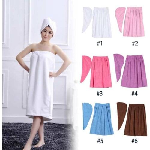 Women Soft Spa Bath Body Wrap Set Towel Bathrobe With Fast Dry Hair Drying Cap Hook Loop Elastic Degree Tightness Adjustable