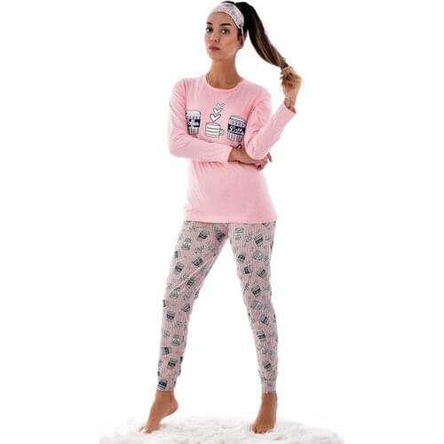 Womens 2042 Long Sleeve Eye Banded Pajamas set Pink